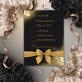 Klassieke elegante filigraan zwart gouden bruiloft RSVP kaartje