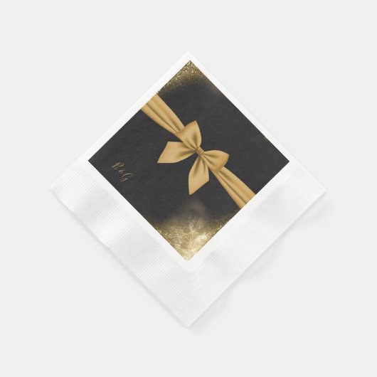 Klassieke elegante filigraan zwart gouden bruiloft servet (Hoek)