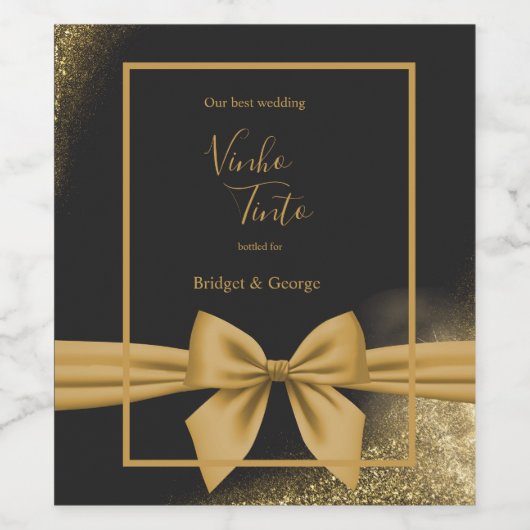 Klassieke elegante filigraan zwart gouden bruiloft wijn etiket (Enkel label)