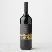 Klassieke elegante filigraan zwart gouden bruiloft wijn etiket (Voorkant)