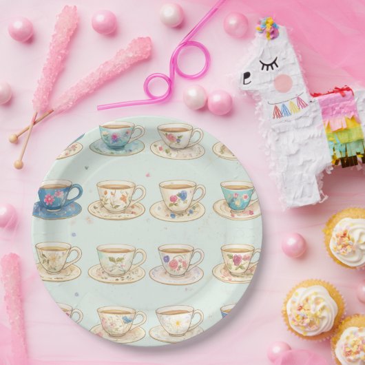 Klassieke Elegante Floral  Teacups Papieren Bordje (Feest)