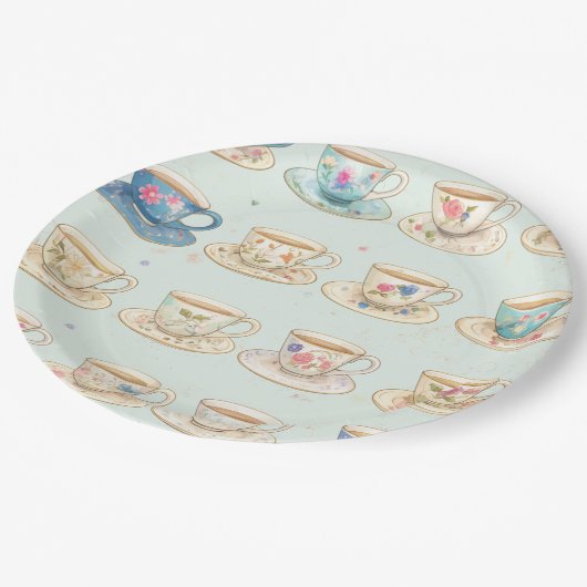 Klassieke Elegante Floral  Teacups Papieren Bordje (Gekanteld)