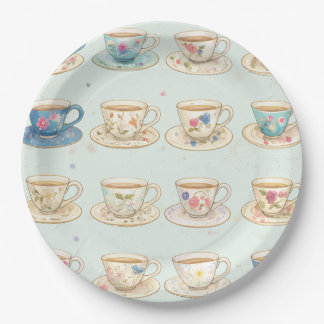 Klassieke Elegante Floral Teacups Papieren Bordje