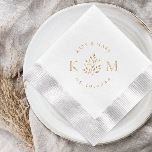Klassieke Elegante Foliage Monogram Huwelijk Folie Servetten