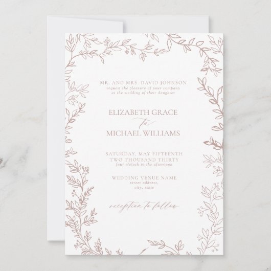 Klassieke elegante formale Roos-lekkage bruiloft Kaart (Voorkant)