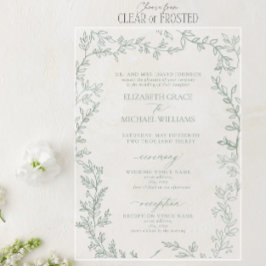 Klassieke elegante formale sage Green Leafy Weddin Acryl Uitnodigingen