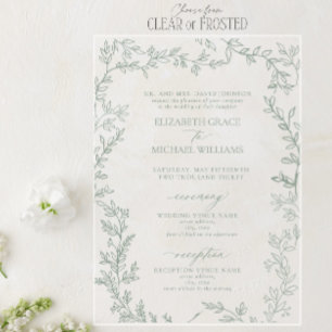 Klassieke elegante formale sage Green Leafy Weddin Acryl Uitnodigingen
