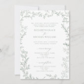 Klassieke elegante formale sage Green Leafy Weddin Kaart (Voorkant)