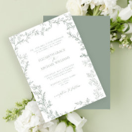 Klassieke elegante formale sage Green Leafy Weddin Kaart