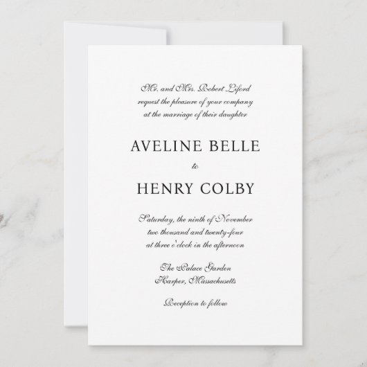 Klassieke Elegante Formele Bruiloft Kaart (Voorkant)