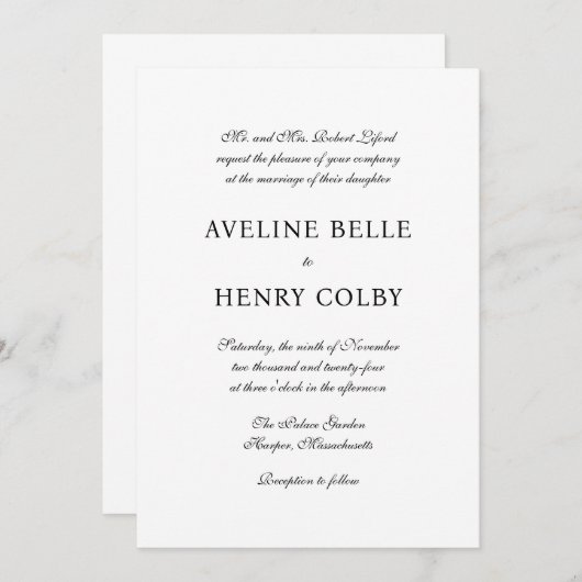 Klassieke Elegante Formele Bruiloft Kaart (Voorkant / Achterkant)