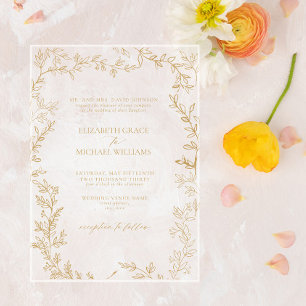Klassieke Elegante Formele Gouden Blad Bruiloft Acryl Uitnodigingen