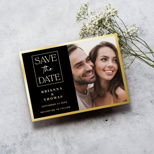 Klassieke Elegante Foto Bruiloft Save the Date Gol Folie Uitnodiging