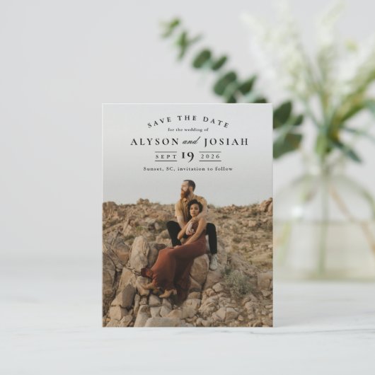 Klassieke elegante foto's bruiloft opslaan Datum Aankondigingskaart (Staand voorkant)