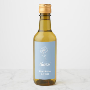 Klassieke & Elegante Franse Blauwe Bloemen Schets Wijn Etiket