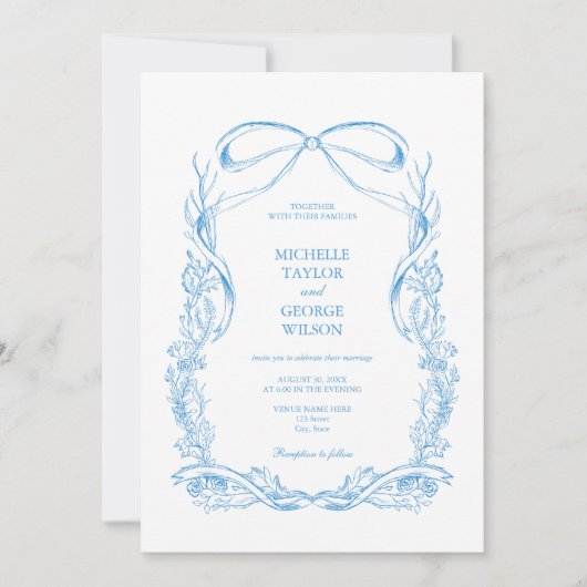 Klassieke Elegante Franse Blauwe Coquette Bloemenb Kaart (Voorkant)