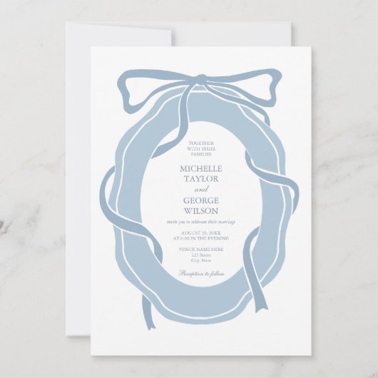 Klassieke Elegante Franse Dusty Blue Coquette Bow Kaart (Voorkant)