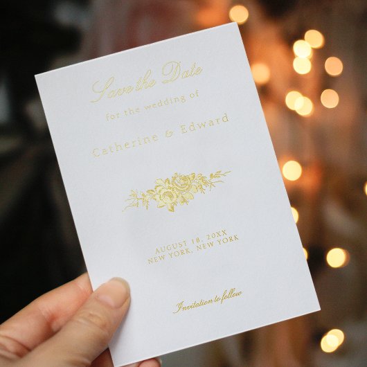 Klassieke Elegante Gegraveerde Bloemen Bewaar de D Folie Uitnodiging