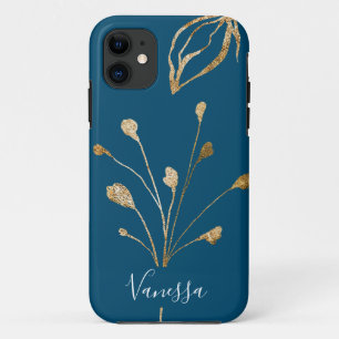 Klassieke Elegante Gouden bloemen Aangepaste Naam Case-Mate iPhone Case