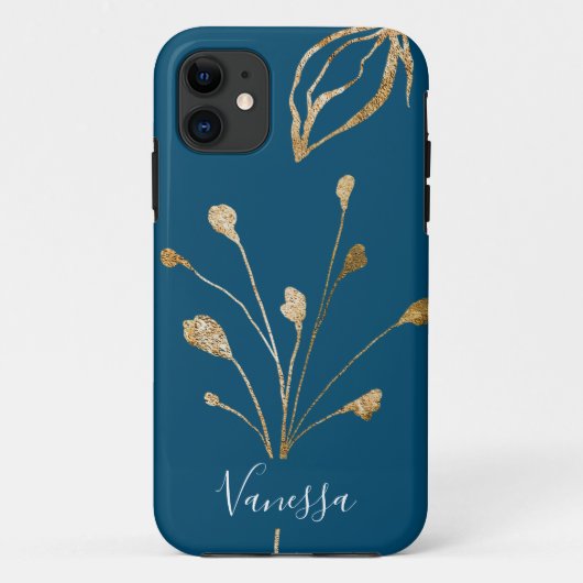 Klassieke Elegante Gouden bloemen Aangepaste Naam Case-Mate iPhone Case (Achterkant)