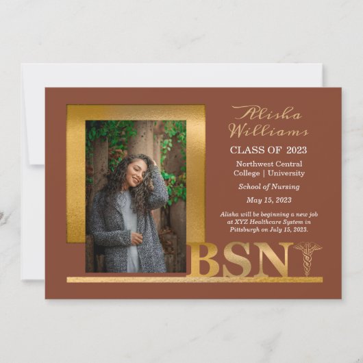 Klassieke Elegante Gouden BSN Caduceus Foto Terrac Aankondiging (Voorkant)