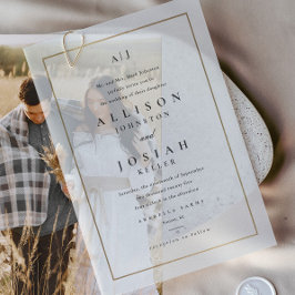 Klassieke Elegante Gouden Foto Overlay Bruiloft Vellum Uitnodigingen