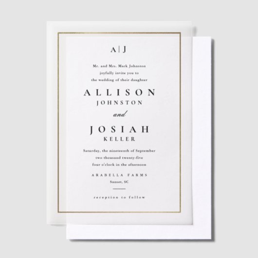 Klassieke Elegante Gouden Foto Overlay Wedding Vellum Uitnodigingen (Offset)