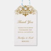 Klassieke & Elegante Gouden Ironwork Bruiloft Dank Cadeaulabel (Voorkant)