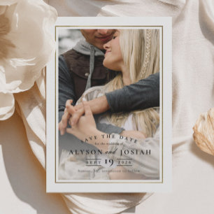 Klassieke Elegante Gouden Trouwfoto Save The Date