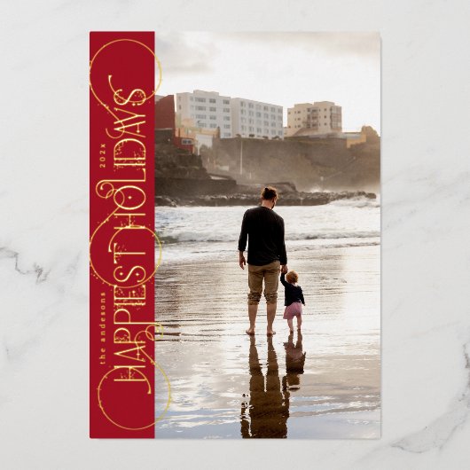 klassieke elegante gouden wervelingen foto GELUKKI Folie Feestdagenkaart (Voorkant)