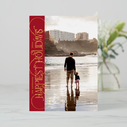 klassieke elegante gouden wervelingen foto GELUKKI Folie Feestdagenkaart (Staand Voorkant)