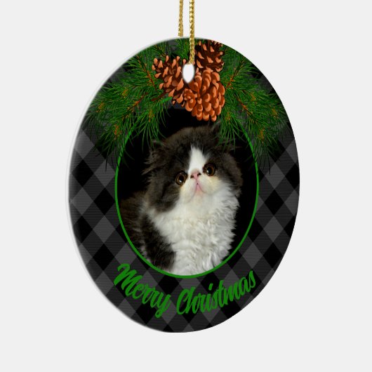 Klassieke elegante grijze geruite plaid pinecone h keramisch ornament (Rechts)