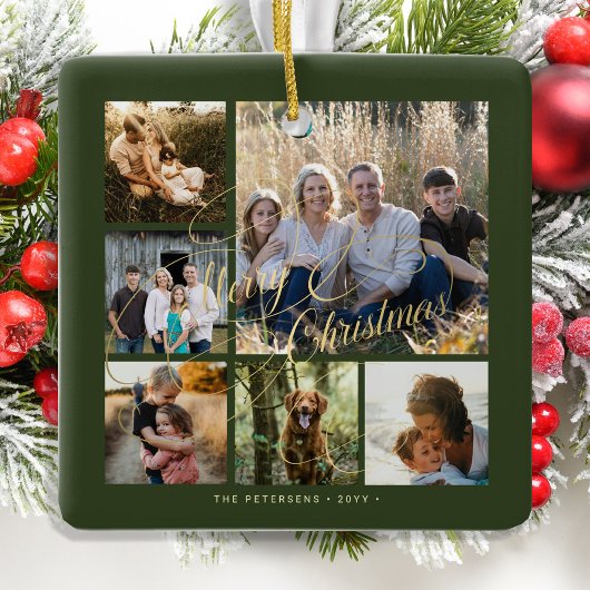 Klassieke elegante groen goud 6 foto collage keramisch ornament