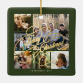 Klassieke elegante groen goud 6 foto collage keramisch ornament (Achterkant)