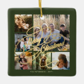 Klassieke elegante groen goud 6 foto collage keramisch ornament (Voorkant)
