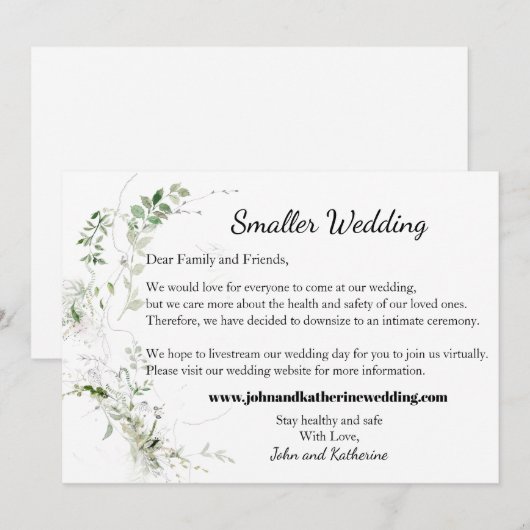 Klassieke elegante groene bladeren Kleinere bruilo Aankondiging (Voorkant / Achterkant)