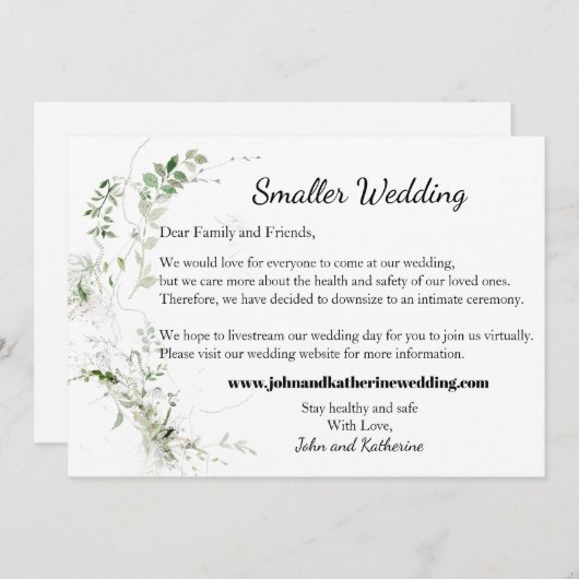 Klassieke Elegante Groene Bladeren Kleinere Trouwf Aankondiging (Voorkant / Achterkant)