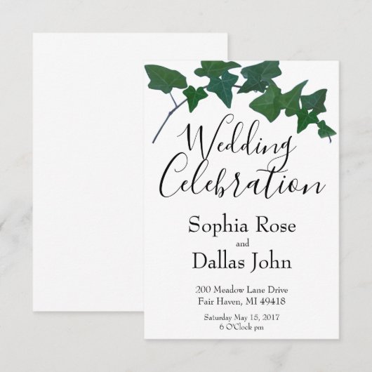 Klassieke Elegante Groene Engels Ivy Wedding Kaart (Voorkant / Achterkant)