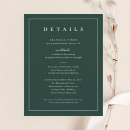 Klassieke Elegante Groene Huwelijksdetails Informatiekaartje