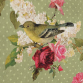 Klassieke Elegante Groene Polka Dot Vogel op Bloem Behang