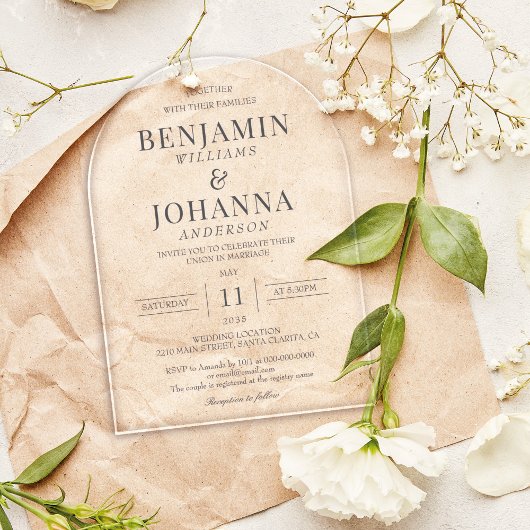 Klassieke Elegante Heldere Trouwboog Acryl Uitnodigingen