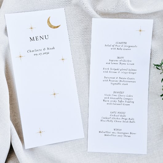 Klassieke Elegante Hemelse Gouden Maan Sterren Bru Menu