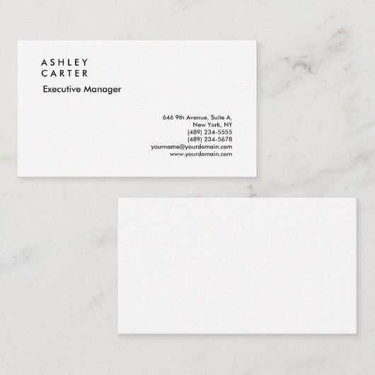 Klassieke elegante indrukwekkende witte vlakte man visitekaartje (Voorkant / Achterkant)