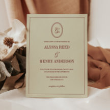 Klassieke Elegante Ivoor & Wijnrode Monogram Huwel