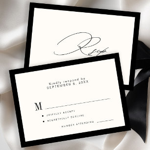 Klassieke elegante kalligrafie ivoor zwarte trouw RSVP kaartje
