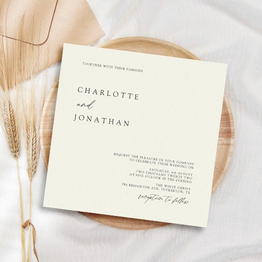 Klassieke elegante kalligrafie Ivory Square Wedden Kaart