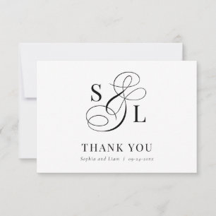 Klassieke Elegante Kalligrafie Monogram Bruiloft Bedankkaart