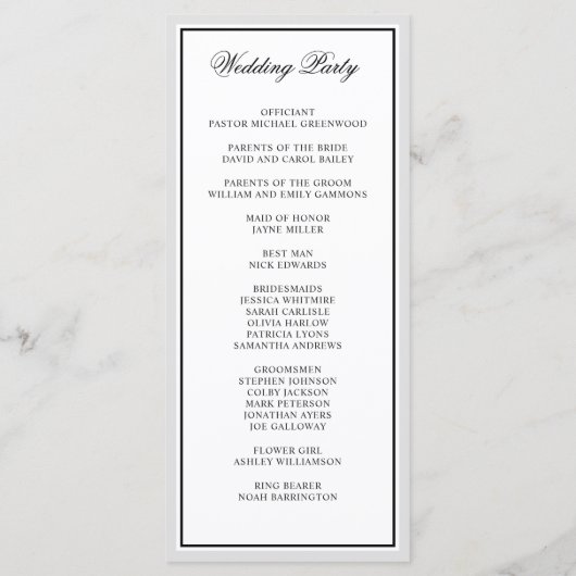 Klassieke Elegante Kalligrafie Script Bruiloft Programmakaart (Achterkant)