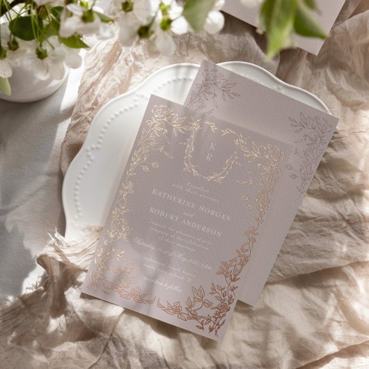 Klassieke Elegante Kam Monogram Bruiloft Folie Uitnodiging