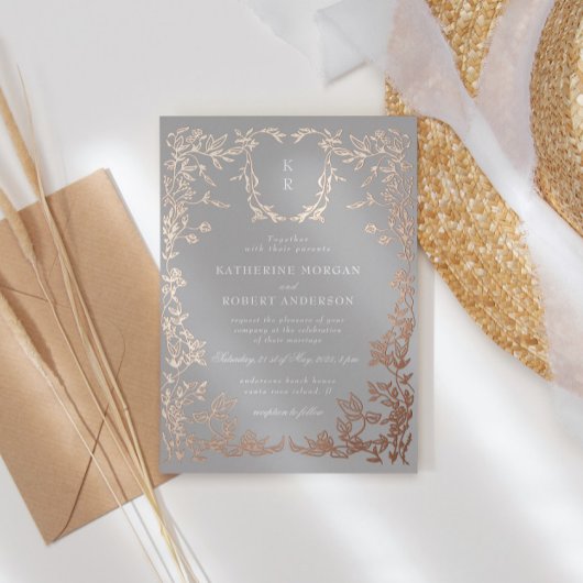 Klassieke Elegante Kam Monogram Bruiloft Folie Uitnodiging